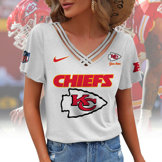 [SPECIAL OFFER] NEW CUSTOMIZED NFL01 KCC KANSAS CITY CHIEFS V-NECK SHIRT