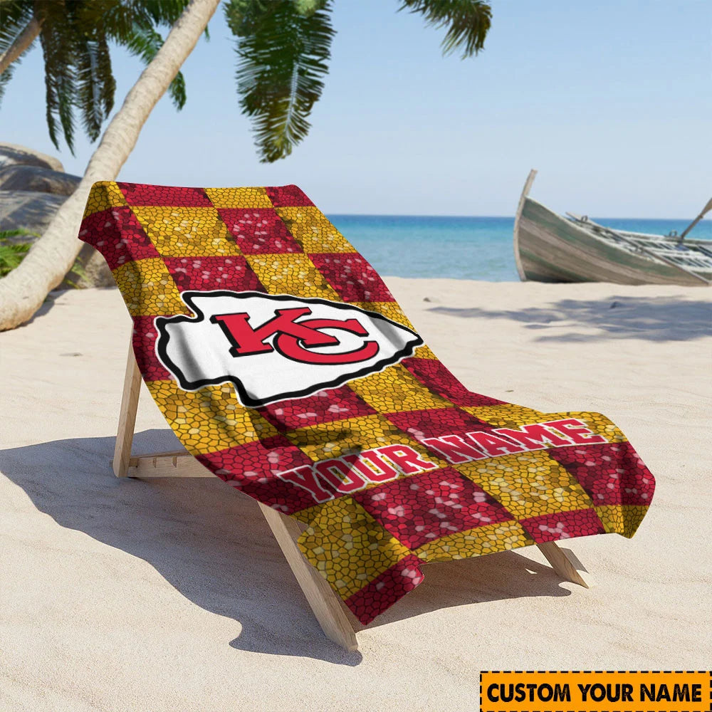 LIMITED EDITION - NEW CUSTOMIZED NFL01 KCC KANSAS CITY CHIEFS BEACH TOWEL