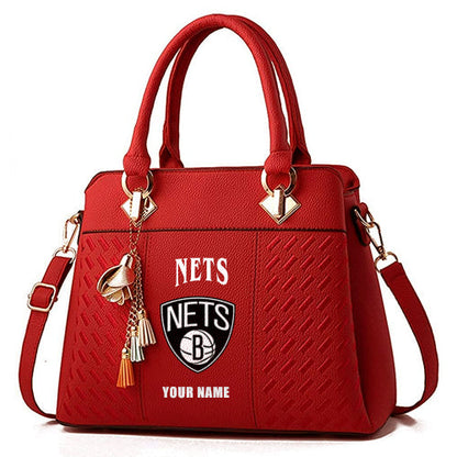 LIMITED EDITION - NEW CUSTOMIZED NBA25 BNE BROOKLYN NETS ZIP HANDBAG MULTICOLOR