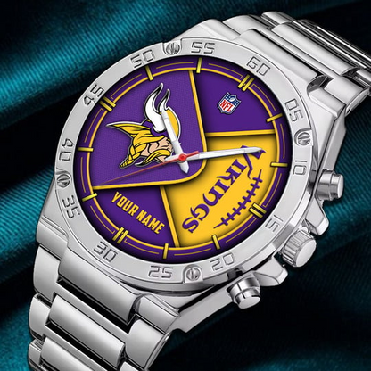 LIMITED EDITION - NEW CUSTOMIZED NFL05 MVK MINNESOTA VIKINGS LUXURY STAINLESS STEEL WATCH