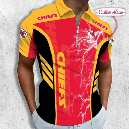 LIMITED EDITION - NEW CUSTOMIZED NFL01 KCC KANSAS CITY CHIEFS ZIP POLO SHIRT