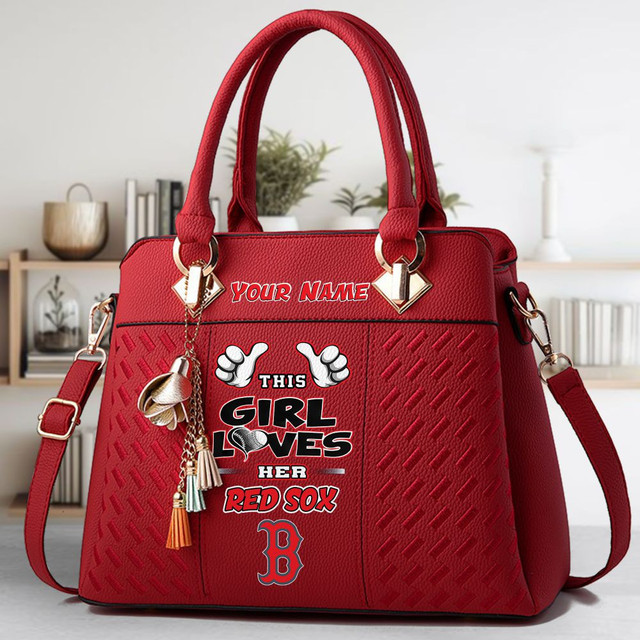 LIMITED EDITION - NEW CUSTOMIZED MLB03 BRS BOSTON RED SOX ZIP HANDBAG MULTICOLOR