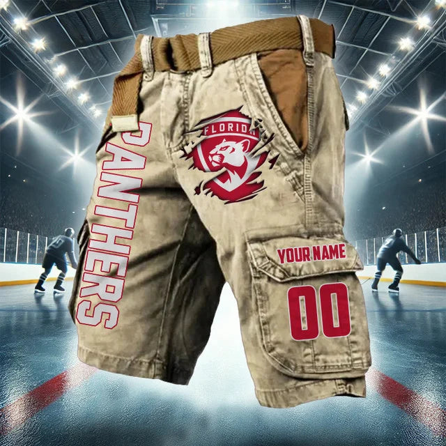 LIMITED EDITION - NEW CUSTOMIZED NHL01 FPT FLORIDA PANTHERS CARGO SHORTS