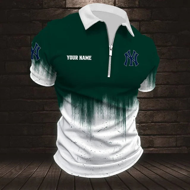 [FLASH SALE] NEW CUSTOMIZED MLB01 NYY NEW YORK YANKEES ZIP POLO SHIRT