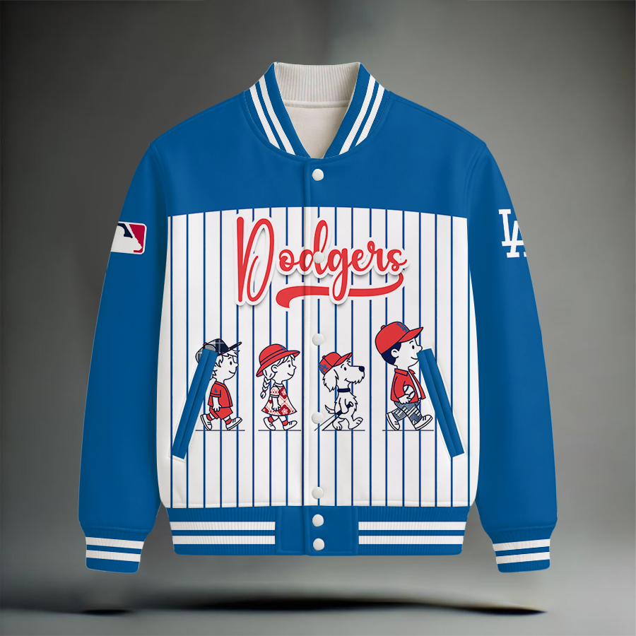 LIMITED EDITION - NEW CUSTOMIZED MLB02 LAD LOS ANGELES DODGERS SNOOPY STYLE SATIN VARSITY & BASEBALL JACKET