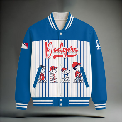 LIMITED EDITION - NEW CUSTOMIZED MLB02 LAD LOS ANGELES DODGERS SNOOPY STYLE SATIN VARSITY & BASEBALL JACKET