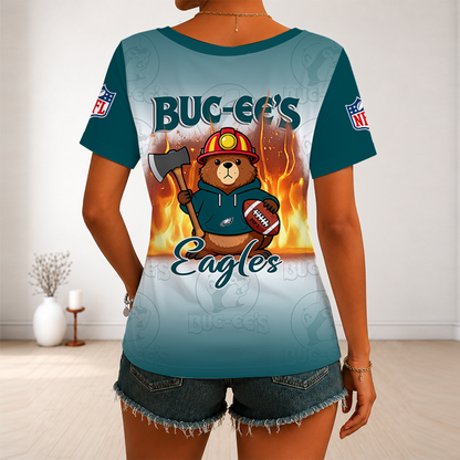 [SPECIAL OFFER] NEW CUSTOMIZED NFL02 PPE PHILADELPHIA EAGLES BUC-EE'S V-NECK FEMALE SHIRT