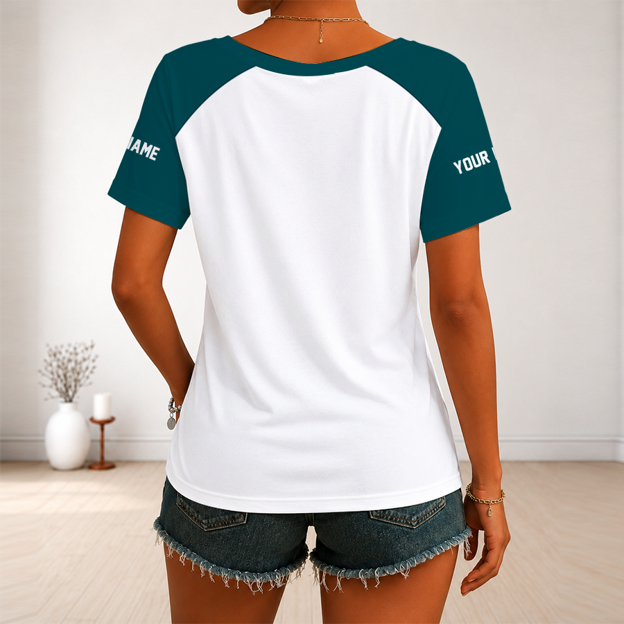 [SPECIAL OFFER] NEW CUSTOMIZED NFL02 PPE PHILADELPHIA EAGLES V-NECK FEMALE SHIRT