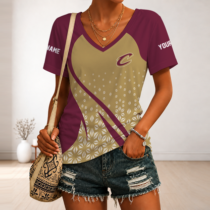[HOT DEAL] NEW CUSTOMIZED NBA02 CCA CLEVELAND CAVALIERS V-NECK FEMALE SHIRT