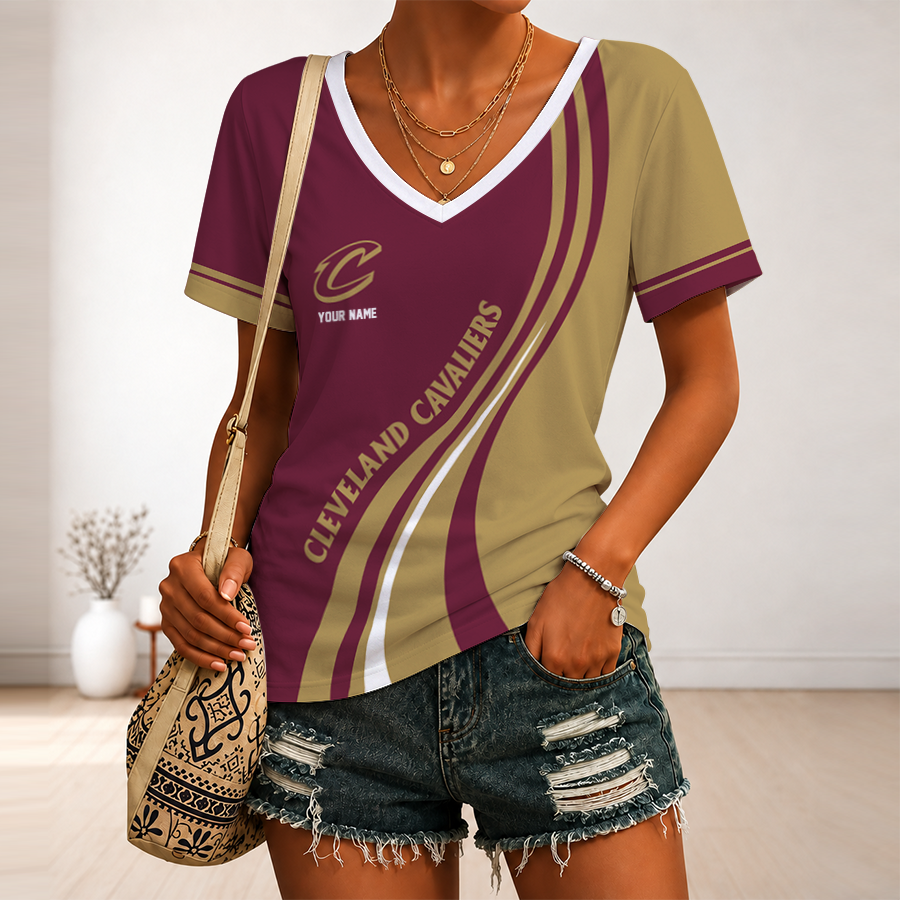 [HOT DEAL] NEW CUSTOMIZED NBA02 CCA CLEVELAND CAVALIERS V-NECK FEMALE SHIRT