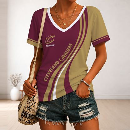 [HOT DEAL] NEW CUSTOMIZED NBA02 CCA CLEVELAND CAVALIERS V-NECK FEMALE SHIRT