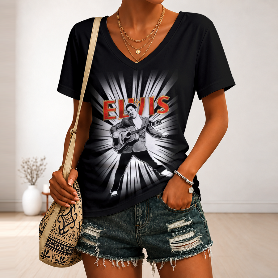 [FAN FAVORITE] NEW CUSTOMIZED ELVIS PRESLEY V-NECK FEMALE SHIRT