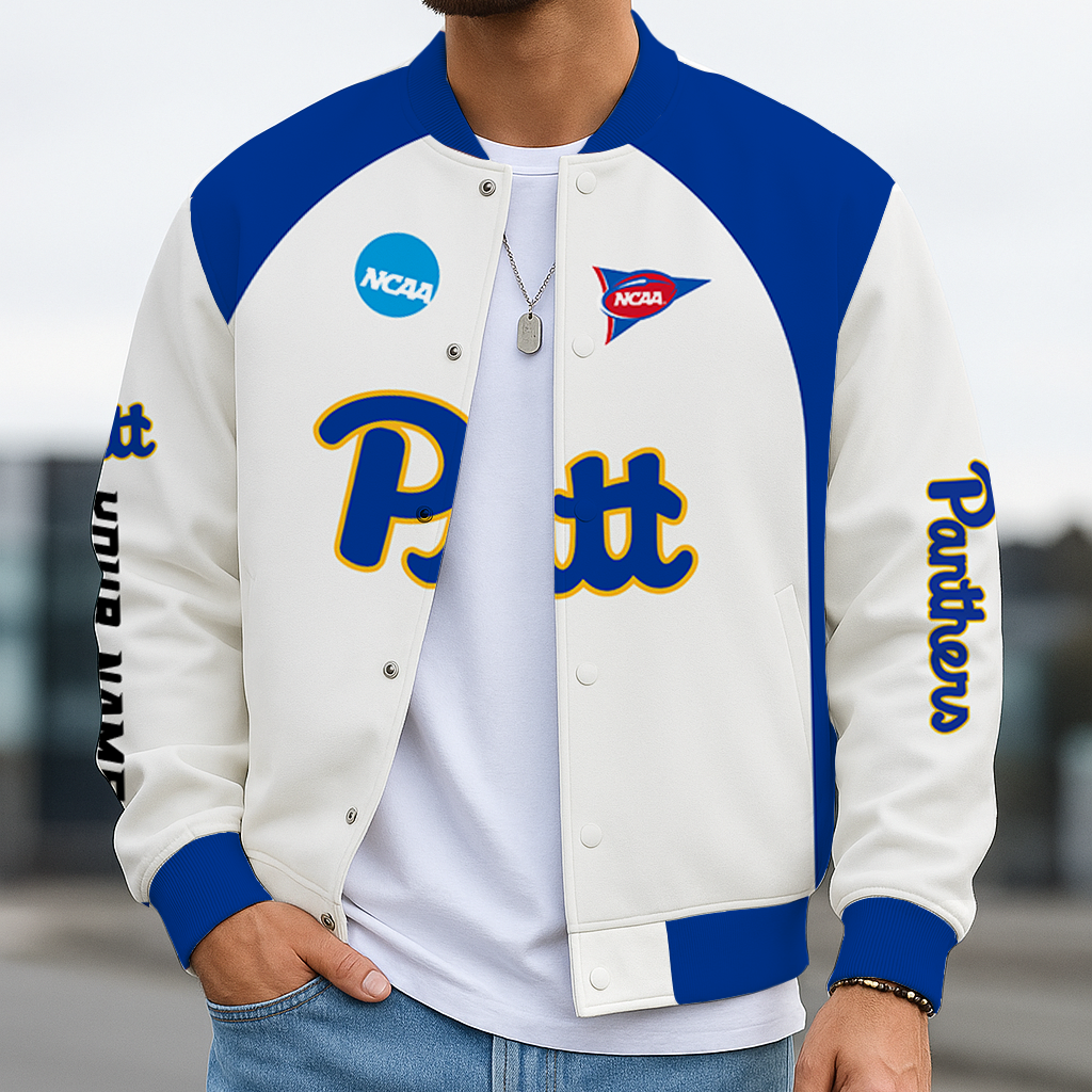 LIMITED EDITION - NEW CUSTOMIZED NCAA FBS02 PIP PITTSBURGH PANTHERS BASEBALL JACKET, SATIN VARSITY JACKET