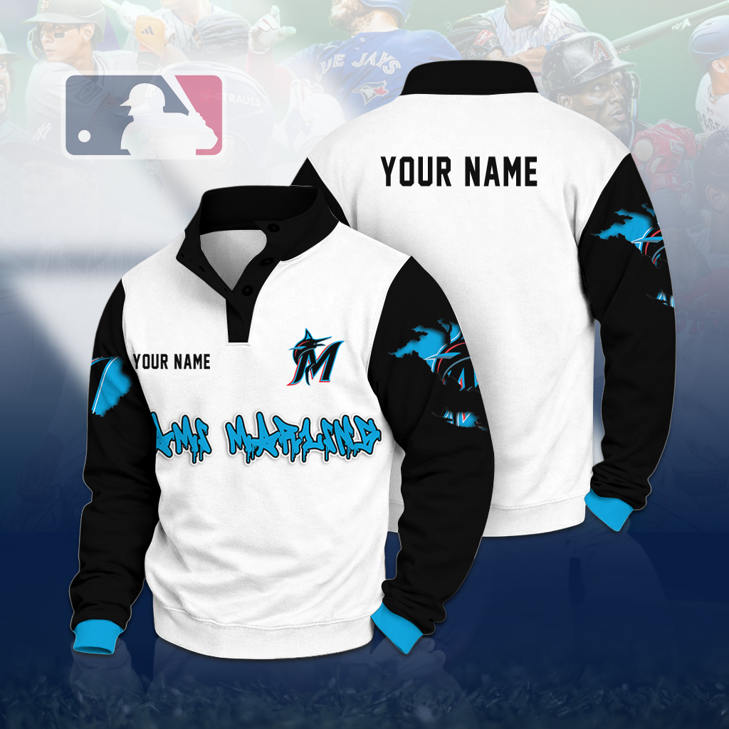 LIMITED EDITION - NEW CUSTOMIZED MLB20 MMS MIAMI MARLINS BUTTON QUARTER PLACKET SWEATSHIRT