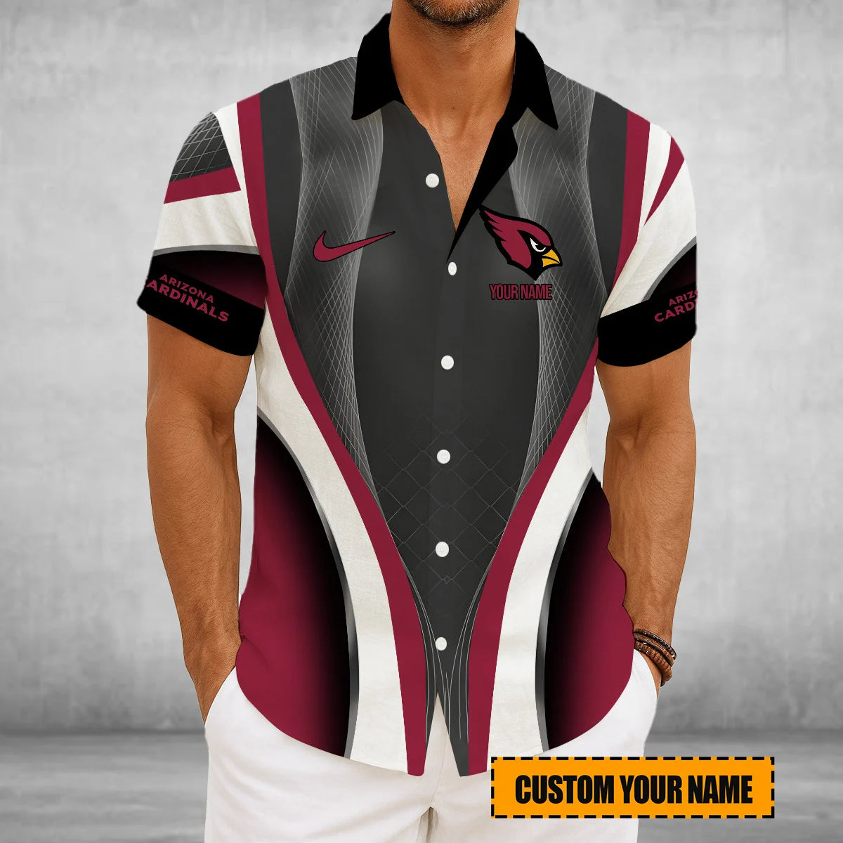 LIMITED EDITION - NEW CUSTOMIZED NFL20 ARC ARIZONA CARDINALS SHORT SLEEVE BUTTON-UP SHIRT
