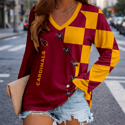 LIMITED EDITION - NEW CUSTOMIZED NFL20 ARC ARIZONA CARDINALS WOMEN'S V-NECK LONG SLEEVED SHIRT