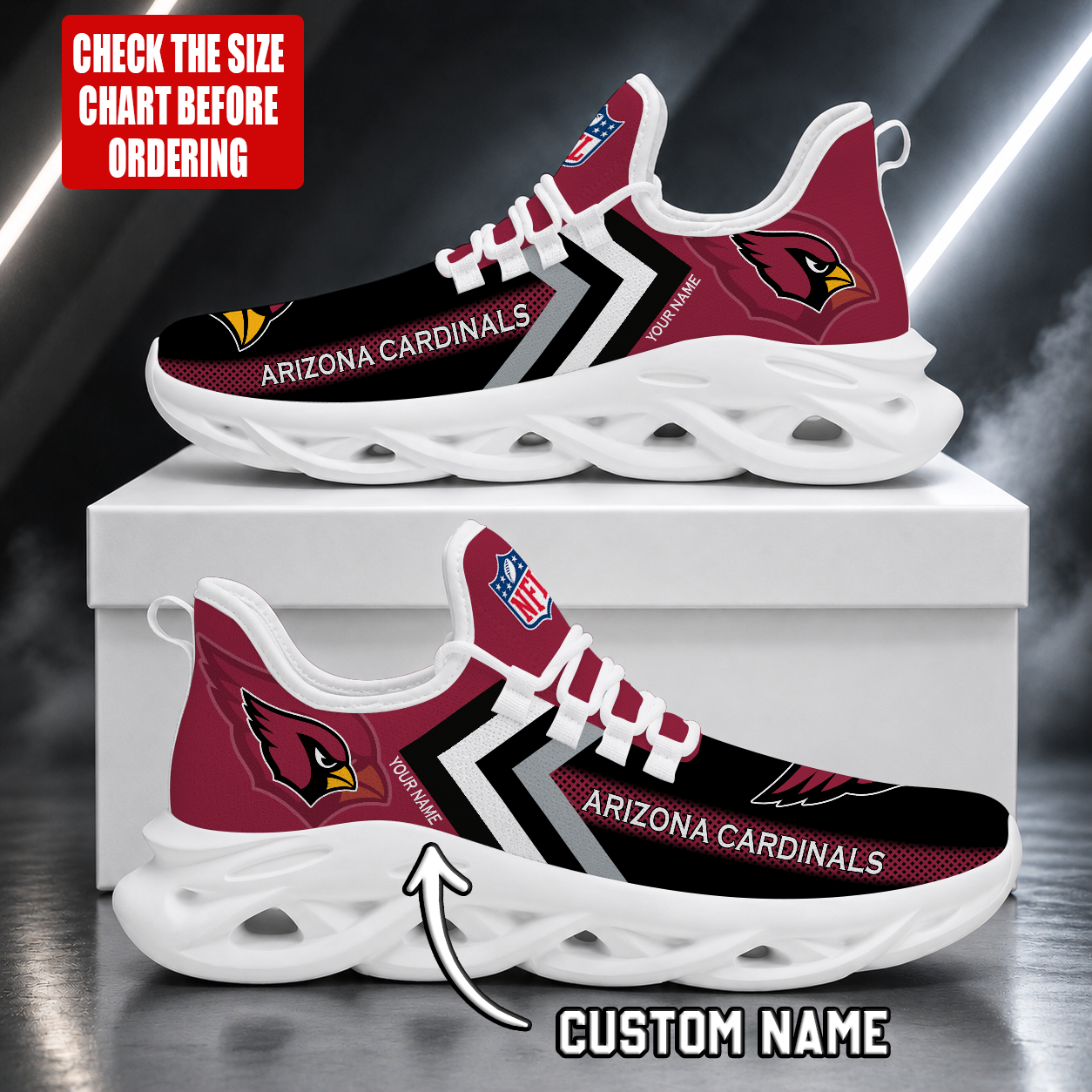 LIMITED EDITION - NEW CUSTOMIZED NFL20 ARC ARIZONA CARDINALS UNISEX MAX SOUL SHOES
