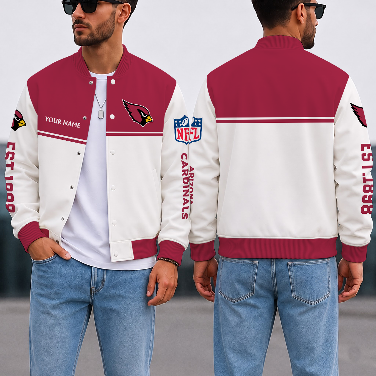 LIMITED EDITION - NEW CUSTOMIZED NFL20 ARC ARIZONA CARDINALS SATIN VARSITY & BASEBALL JACKET