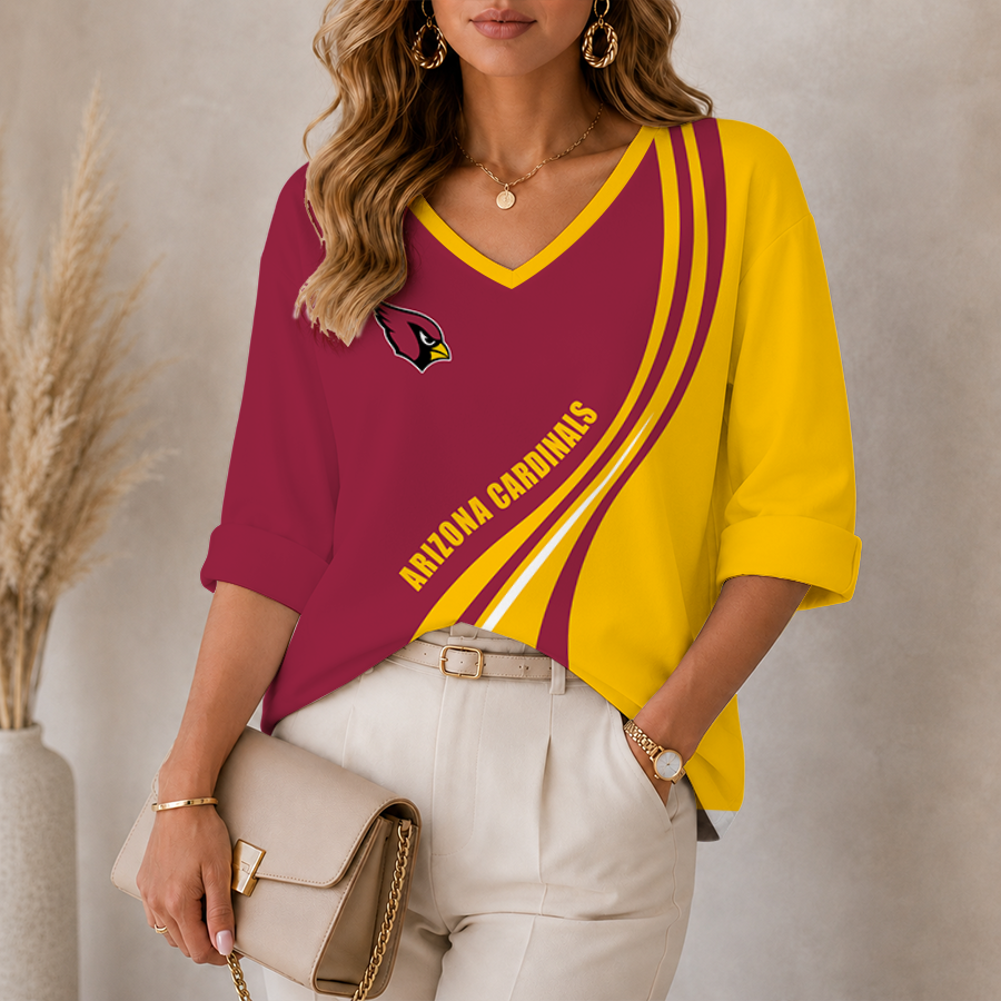 [SPECIAL OFFER] NEW CUSTOMIZED NFL20 ARC ARIZONA CARDINALS WOMEN'S HEART V-NECK LONG SLEEVE SHIRT