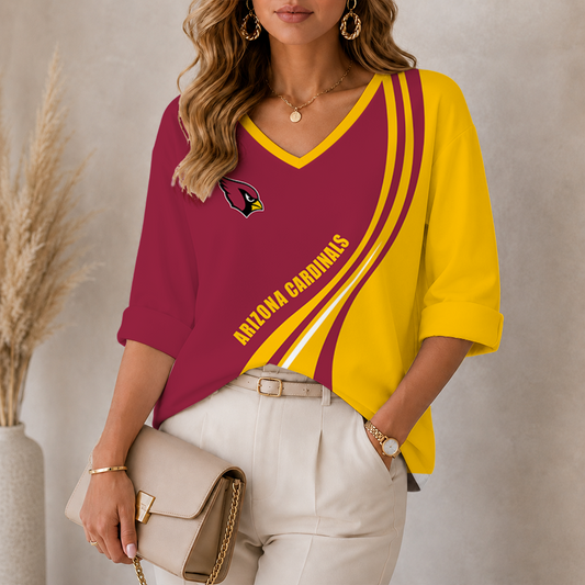 [SPECIAL OFFER] NEW CUSTOMIZED NFL20 ARC ARIZONA CARDINALS WOMEN'S HEART V-NECK LONG SLEEVE SHIRT