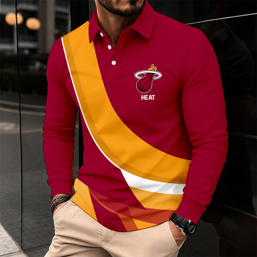 [HOT DEAL] NEW CUSTOMIZED NBA20 MHE MIAMI HEAT MEN LONG SLEEVE POLO