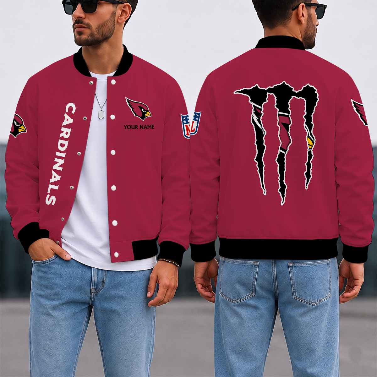 LIMITED EDITION - NEW CUSTOMIZED NFL20 ARC ARIZONA CARDINALS SATIN VARSITY & BASEBALL JACKET