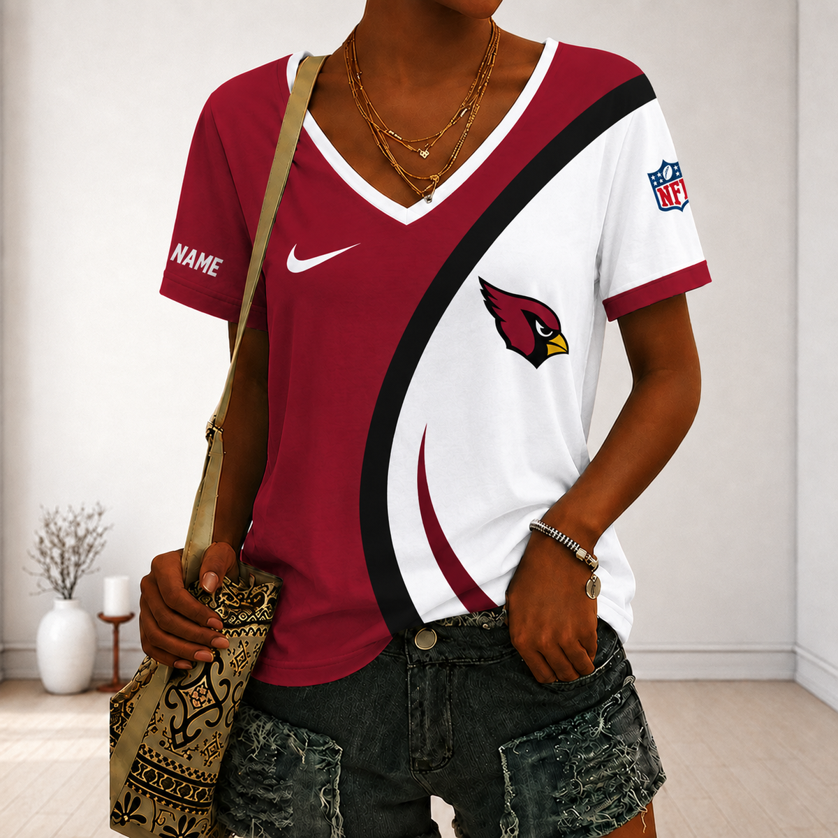 LIMITED EDITION - NEW CUSTOMIZED NFL20 ARC ARIZONA CARDINALS V-NECK FEMALE SHIRT