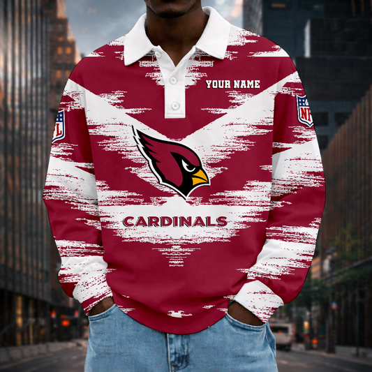 LIMITED EDITION - NEW CUSTOMIZED NFL20 ARC ARIZONA CARDINALS MEN LONG SLEEVE POLO