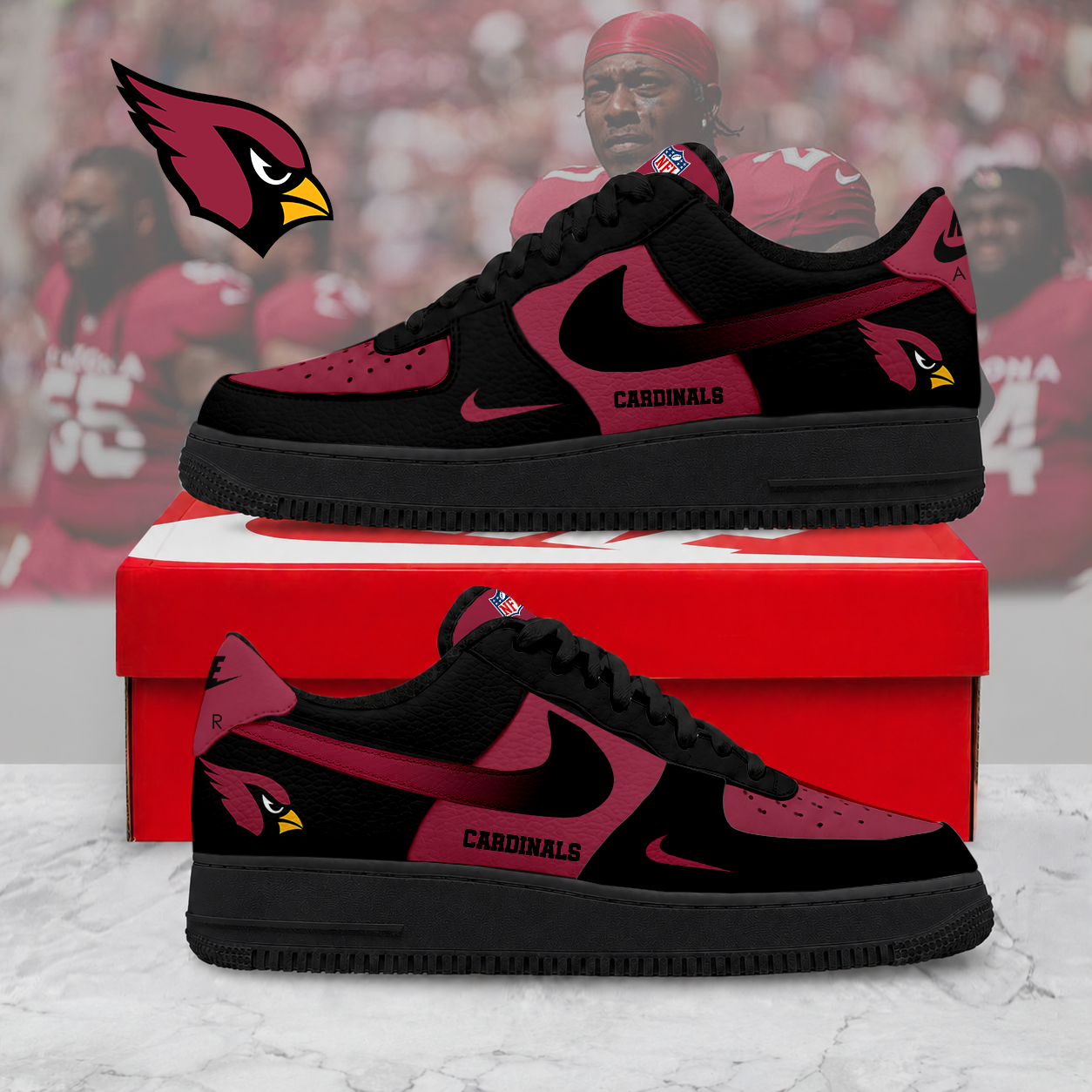 ELITE EDITION - NEW CUSTOMIZED NFL20 ARC ARIZONA CARDINALS AF1 SNEAKERS
