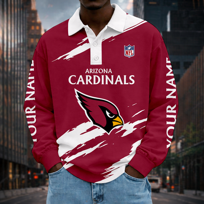 LIMITED EDITION - NEW CUSTOMIZED NFL20 ARC ARIZONA CARDINALS MEN LONG SLEEVE POLO