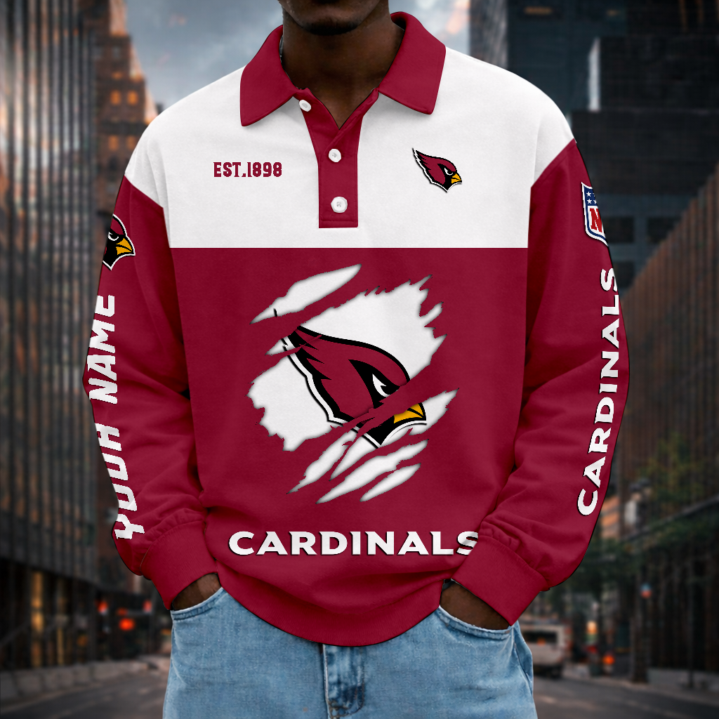 LIMITED EDITION - NEW CUSTOMIZED NFL20 ARC ARIZONA CARDINALS MEN LONG SLEEVE POLO