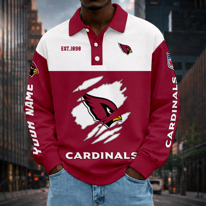 LIMITED EDITION - NEW CUSTOMIZED NFL20 ARC ARIZONA CARDINALS MEN LONG SLEEVE POLO