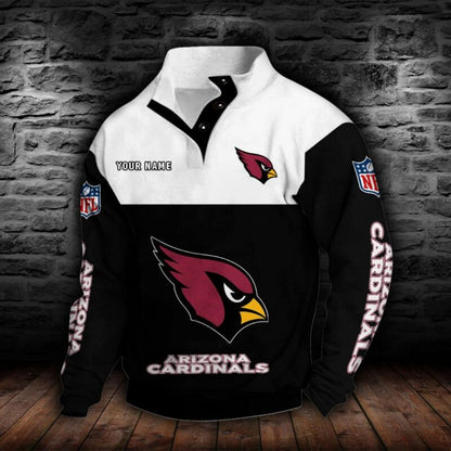 LIMITED EDITION - NEW CUSTOMIZED NFL20 ARC ARIZONA CARDINALS QUARTER-BUTTON STAND-COLLAR SWEATSHIRT