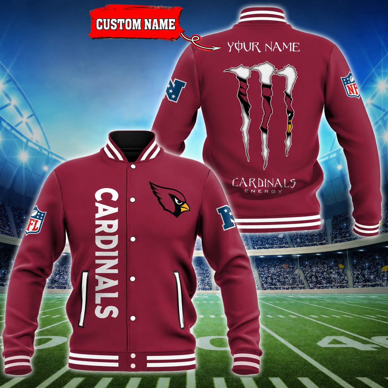 LIMITED EDITION - NEW CUSTOMIZED NFL20 ARC ARIZONA CARDINALS SATIN VARSITY & BASEBALL JACKET