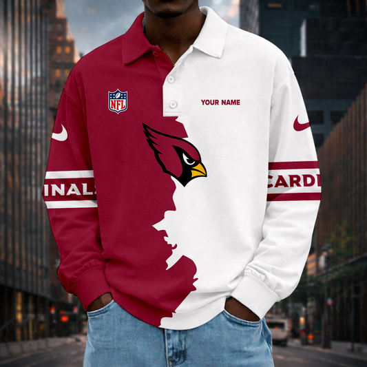 LIMITED EDITION - NEW CUSTOMIZED NFL20 ARC AR CARDINALS MEN LONG SLEEVE POLO