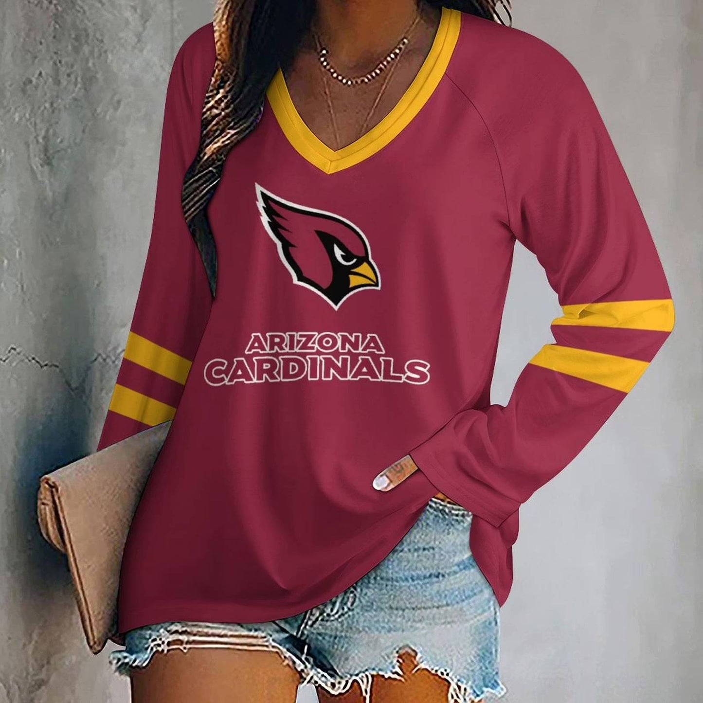 LIMITED EDITION - NEW CUSTOMIZED NFL20 ARC ARIZONA CARDINALS WOMEN'S V-NECK LONG SLEEVED SHIRT