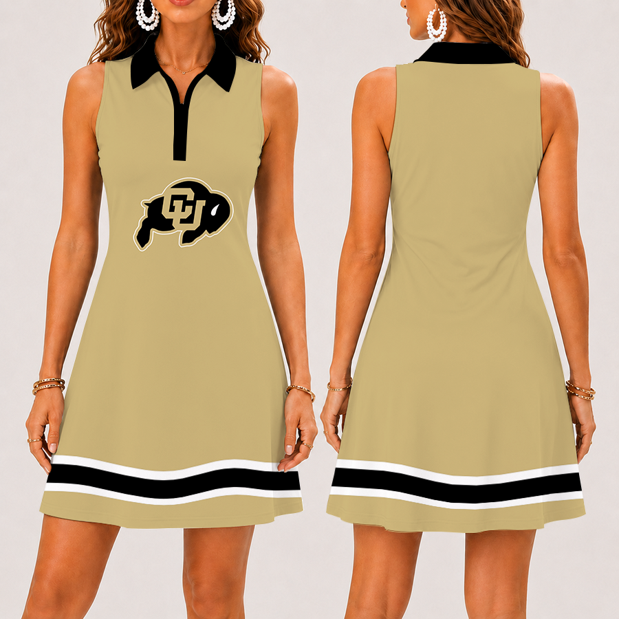 [FAN FAVORITE] NEW CUSTOMIZED NCAA FBS20 CRB COLORADO BUFFALOES WOMEN'S ZIP SLEEVELESS POLO DRESS