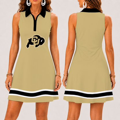 [FAN FAVORITE] NEW CUSTOMIZED NCAA FBS20 CRB COLORADO BUFFALOES WOMEN'S ZIP SLEEVELESS POLO DRESS
