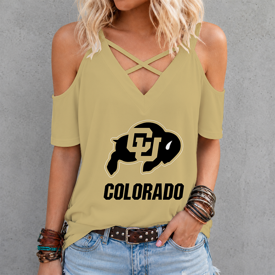 [FAN FAVORITE] NEW CUSTOMIZED NCAA FBS20 CRB COLORADO BUFFALOES CRISS CROSS V-NECK TOP