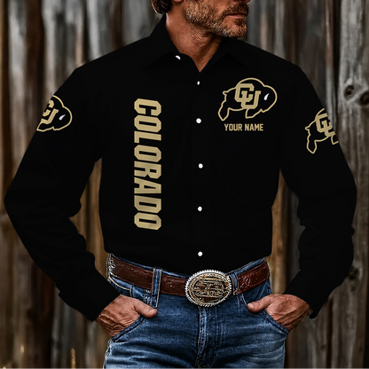 LIMITED EDITION - NEW CUSTOMIZED NCAA FBS20 CRB COLORADO BUFFALOES MEN'S LONG SLEEVE BUTTON-UP SHIRT