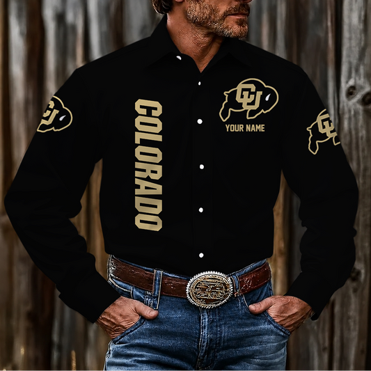LIMITED EDITION - NEW CUSTOMIZED NCAA FBS20 CRB COLORADO BUFFALOES MEN'S LONG SLEEVE BUTTON-UP SHIRT