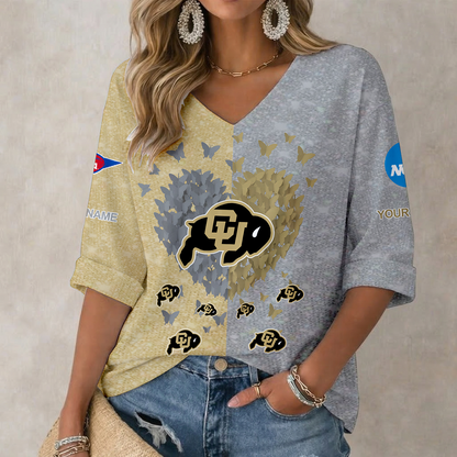 LIMITED EDITION - NEW CUSTOMIZED NCAA FBS20 CRB COLORADO BUFFALOES WOMEN'S HEART V-NECK LONG SLEEVE SHIRT