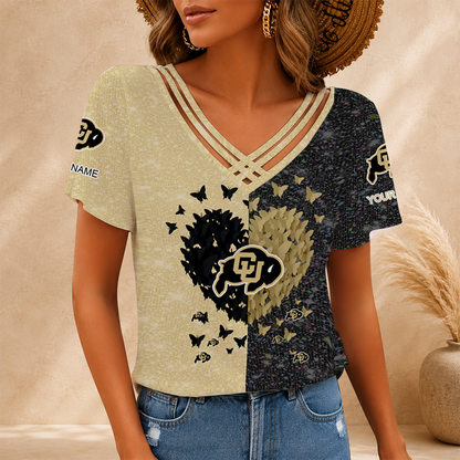 [FAN FAVORITE] NEW CUSTOMIZED NCAA FBS20 CRB COLORADO BUFFALOES V-NECK SHIRT