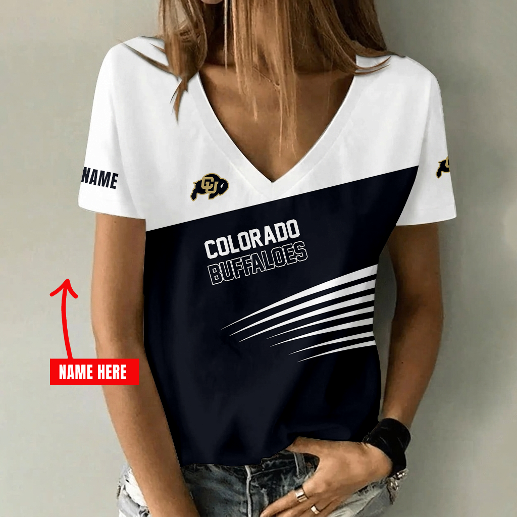 [FAN FAVORITE] NEW CUSTOMIZED NCAA FBS20 CRB COLORADO BUFFALOES V-NECK FEMALE SHIRT