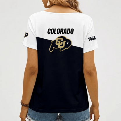 [FAN FAVORITE] NEW CUSTOMIZED NCAA FBS20 CRB COLORADO BUFFALOES V-NECK FEMALE SHIRT