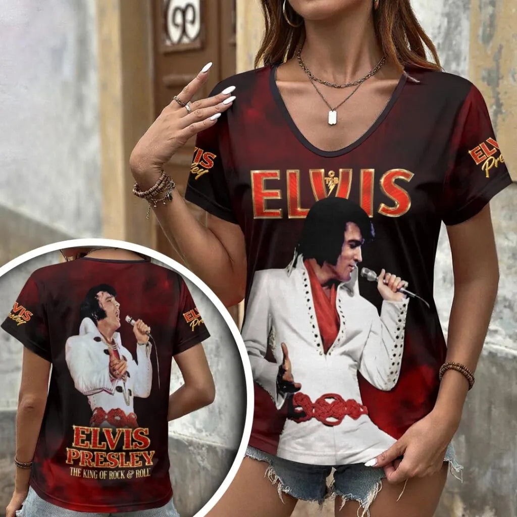 [FAN FAVORITE] NEW CUSTOMIZED ELVIS PRESLEY V-NECK FEMALE SHIRT