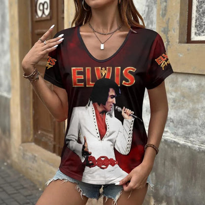 [FAN FAVORITE] NEW CUSTOMIZED ELVIS PRESLEY V-NECK FEMALE SHIRT