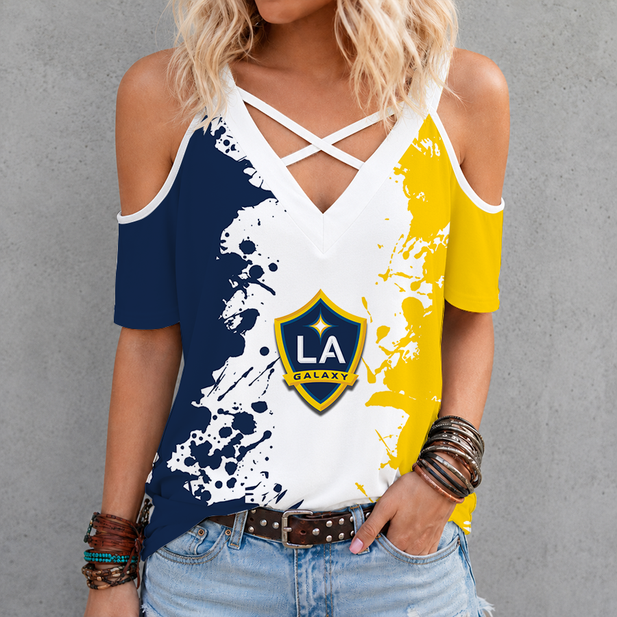 [FAN EXCLUSIVE] NEW CUSTOMIZED MLS20 LAG LA GALAXY CRISS CROSS V-NECK TOP