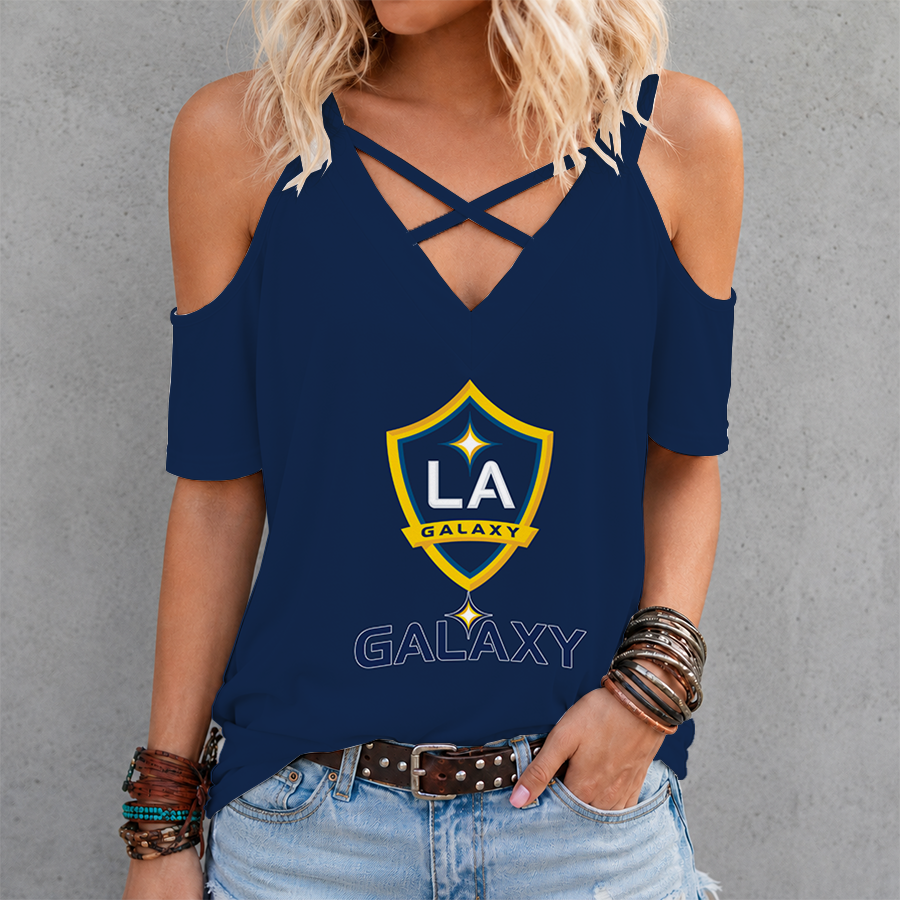 [FAN EXCLUSIVE] NEW CUSTOMIZED MLS20 LAG LA GALAXY CRISS CROSS V-NECK TOP