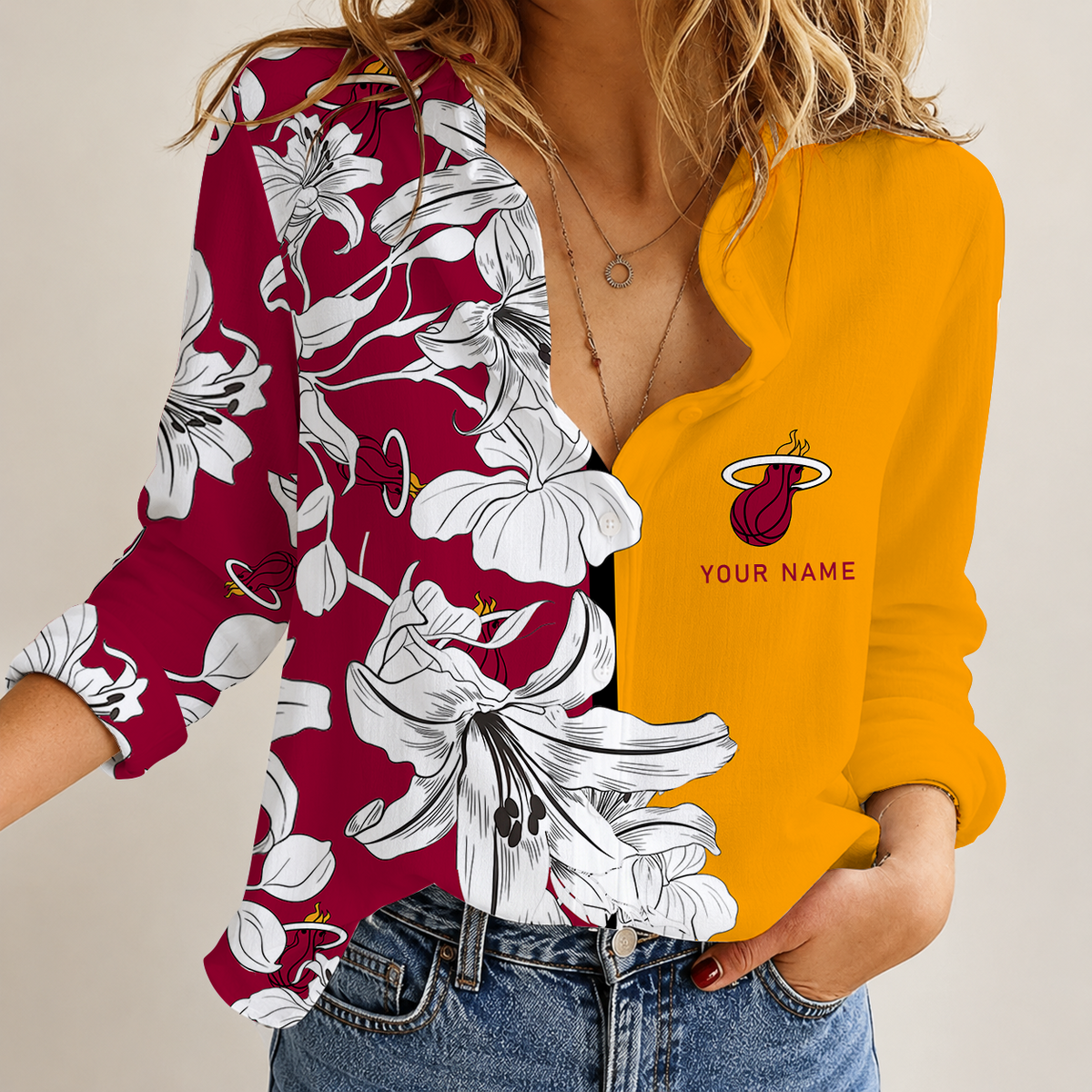 [HOT DEAL] NEW CUSTOMIZED NBA20 MHE MIAMI HEAT WOMEN CASUAL SHIRT FOR FAN